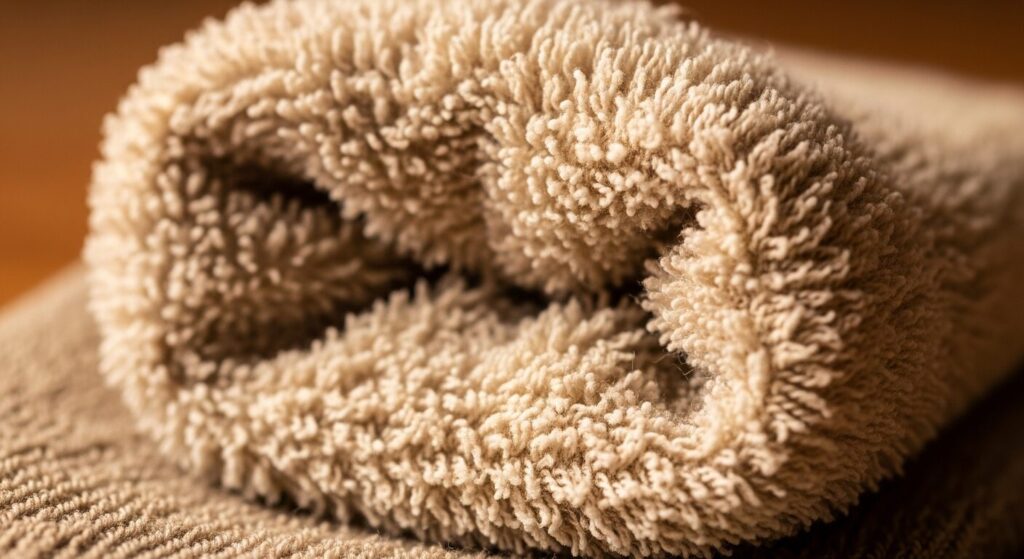 ヒートテック靴下の裏パイル生地の拡大図と素材の質感